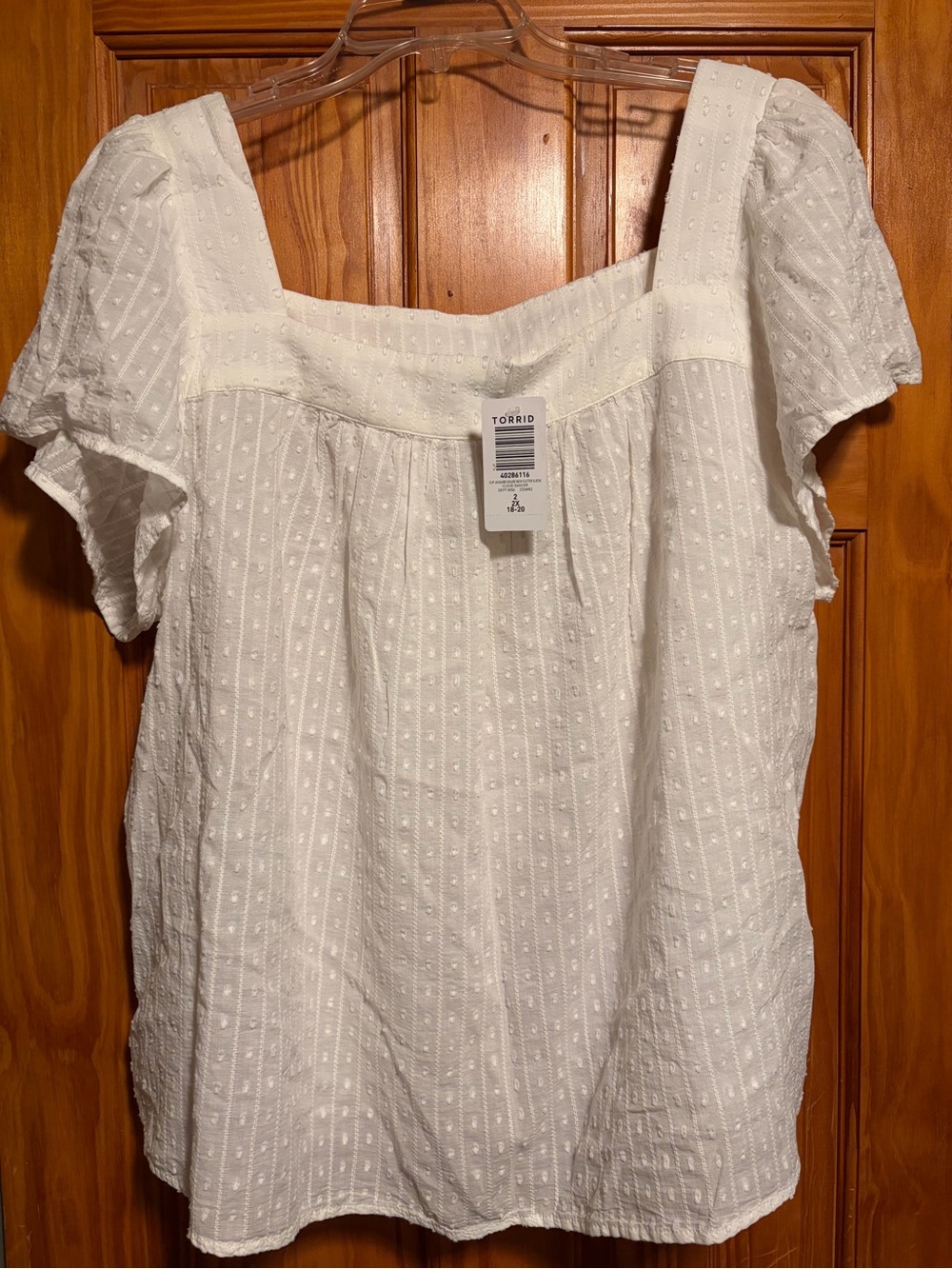 Torrid, Size 2 White, Swiss Dot pattern, square neck, short sleeves